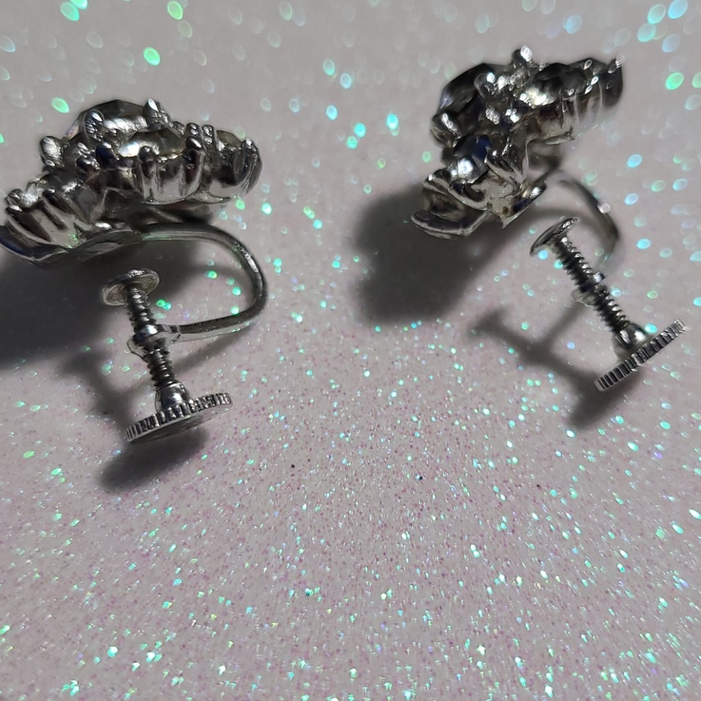 Bogoff Vintage Screw Back Earrings Clip Clear Crystals Rhinestones Faux Diamonds - Picture 5 of 13